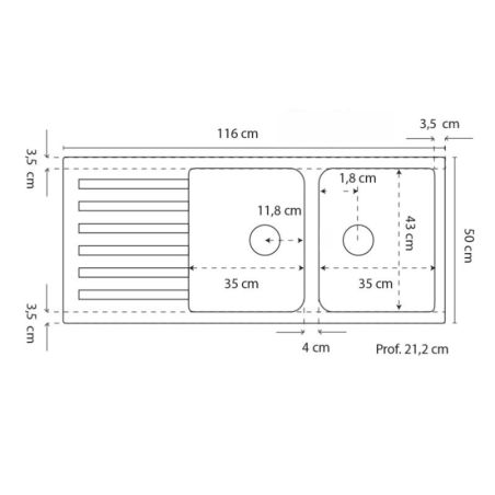 Evier 2 bacs avec égouttoir 116 cm x 50 cm RESIROC blanc arctique
