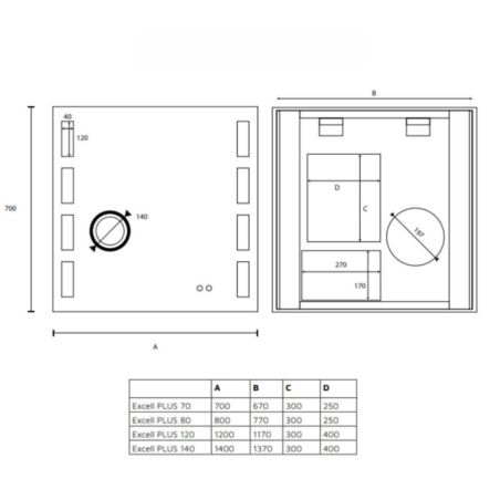 Miroir avec éclairage LED variable EXCELL PLUS - 120 cm x 70 cm 