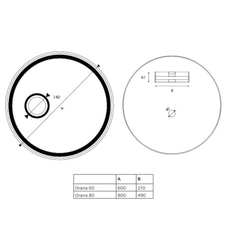 Miroir avec éclairage LED variable ORANA - Diamètre 80 cm - Contour cuivré