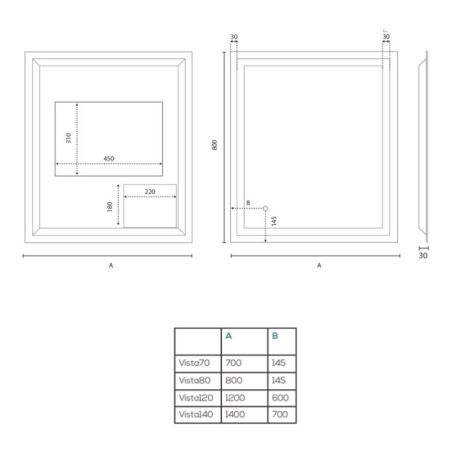 Miroir avec éclairage LED VISTA - 80 cm x 80 cm 