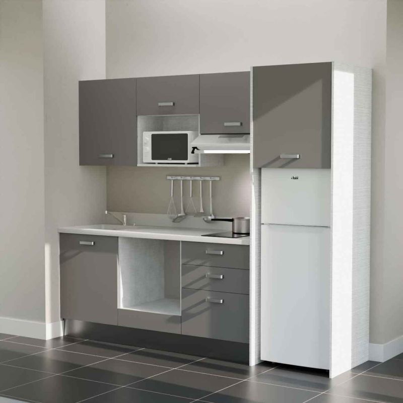 Kitchenette équipée K37L : 240 cm avec plan monobloc Kitchenette équipée K37L : 240 cm avec plan monobloc
