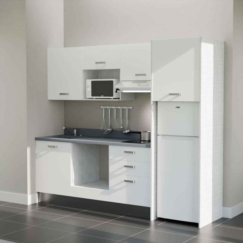 Kitchenette équipée K37L : 240 cm avec plan monobloc Kitchenette équipée K37L : 240 cm avec plan monobloc