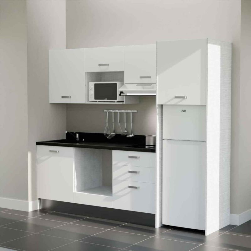 Kitchenette équipée K37L : 240 cm avec plan monobloc Kitchenette équipée K37L : 240 cm avec plan monobloc