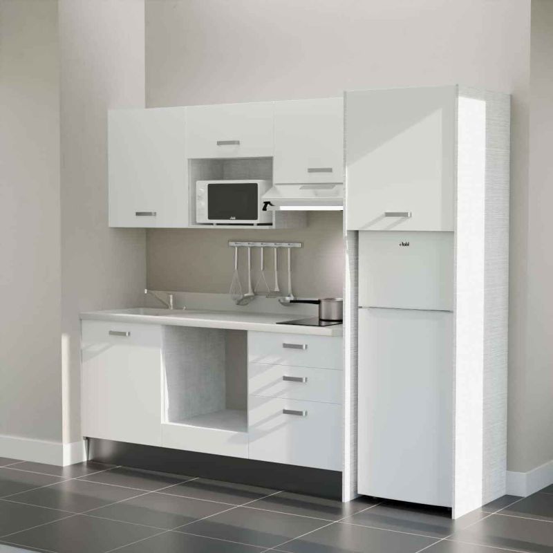 Kitchenette équipée K37L : 240 cm avec plan monobloc Kitchenette équipée K37L : 240 cm avec plan monobloc