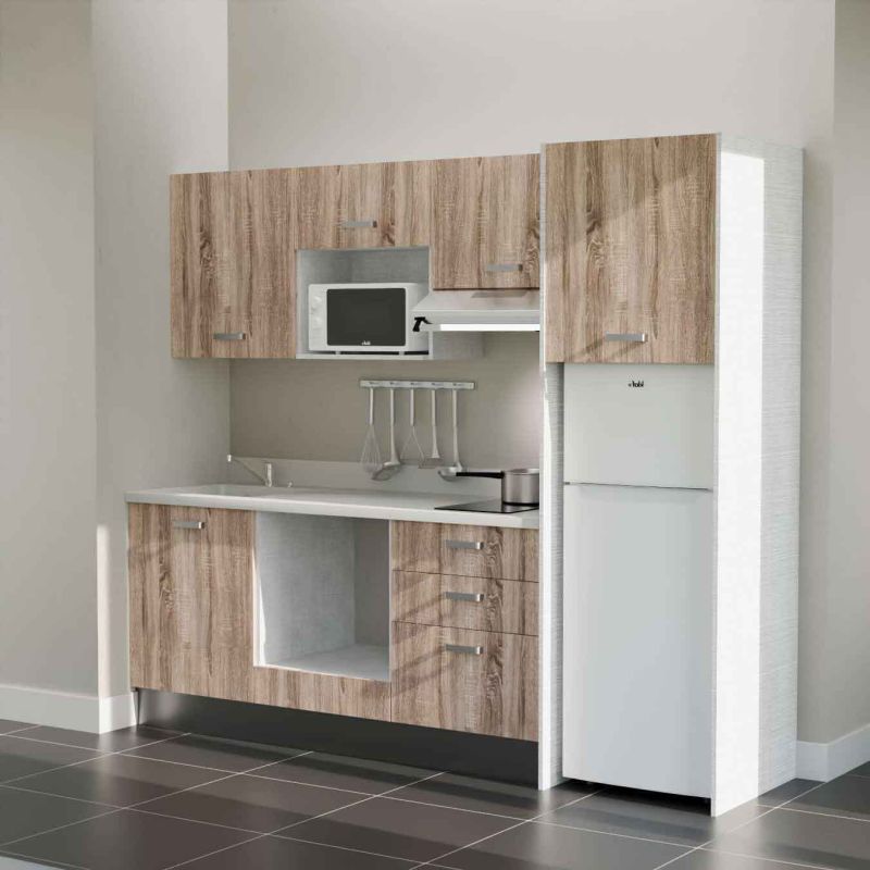 Kitchenette équipée K37L : 240 cm avec plan monobloc Kitchenette équipée K37L : 240 cm avec plan monobloc