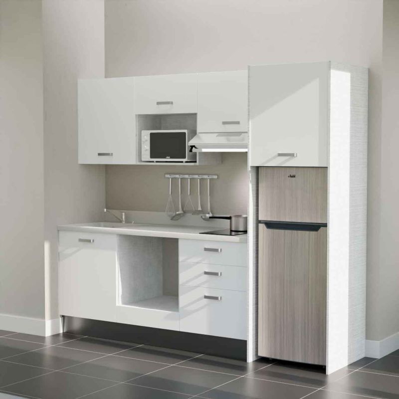 Kitchenette équipée K37L : 240 cm avec plan monobloc Kitchenette équipée K37L : 240 cm avec plan monobloc