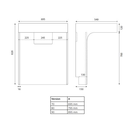 Caisson sous vasque PMR EPURE 70 cm - Dimensions