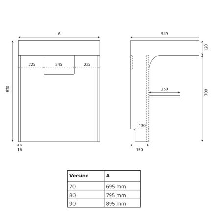 Caisson sous vasque PMR EPURE 80 cm - Dimensions