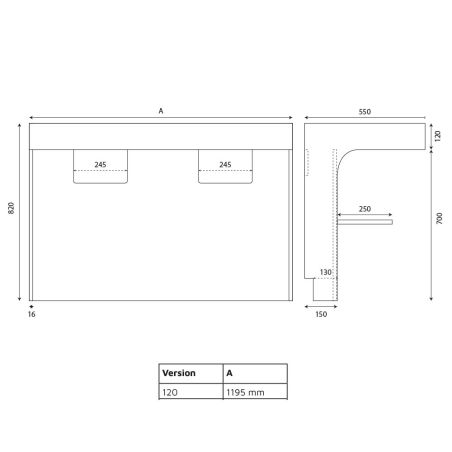 Caisson sous vasque PMR EPURE 120 cm - Dimensions