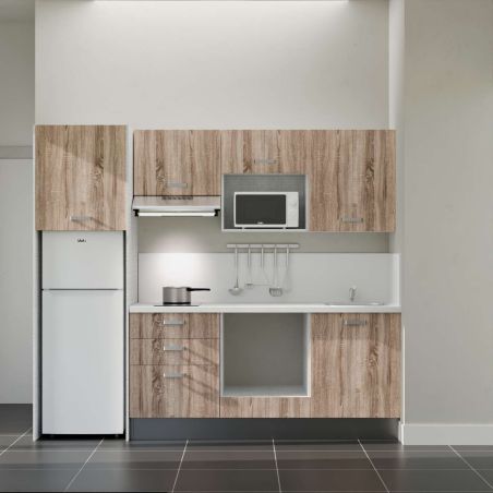 Kitchenette équipée K37L-PT : 240 cm avec plan stratifié