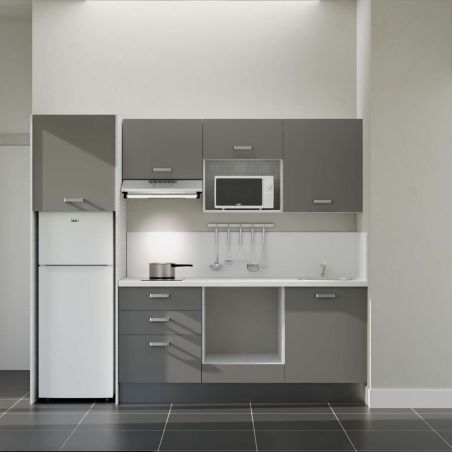 Kitchenette équipée K37L-PT : 240 cm avec plan stratifié