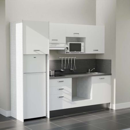 Kitchenette équipée K37L-PT : 240 cm avec plan stratifié