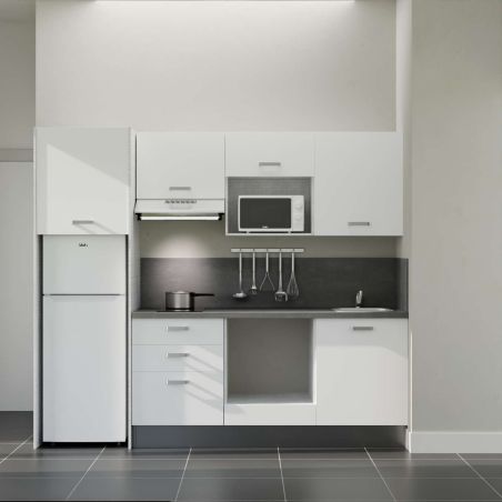 Kitchenette équipée K37L-PT : 240 cm avec plan stratifié