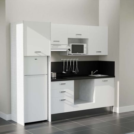 Kitchenette équipée K37L-PT : 240 cm avec plan stratifié