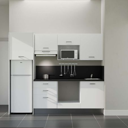 Kitchenette équipée K37L-PT : 240 cm avec plan stratifié