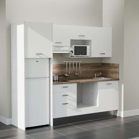Kitchenette équipée K37L-PT : 240 cm avec plan stratifié