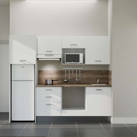 Kitchenette équipée K37L-PT : 240 cm avec plan stratifié