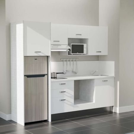 Kitchenette équipée K37L-PT : 240 cm avec plan stratifié