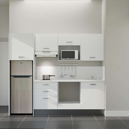 Kitchenette équipée K37L-PT : 240 cm avec plan stratifié