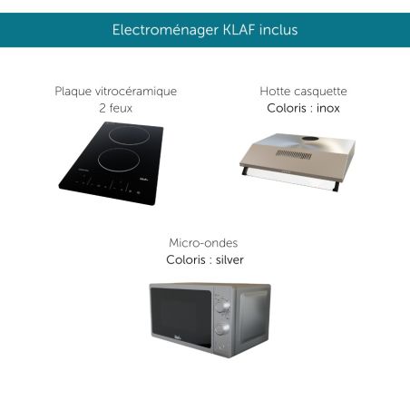 Kitchenette équipée K30L : 180 cm avec plan monobloc 