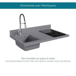Kitchenette K00L : 100 cm avec plan monobloc PlaniQuartz