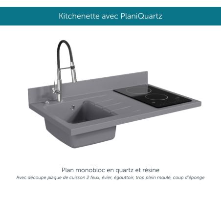 Kitchenette K00L : 100 cm avec plan monobloc PlaniQuartz