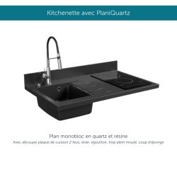 Kitchenette K00L : 100 cm avec plan monobloc PlaniQuartz