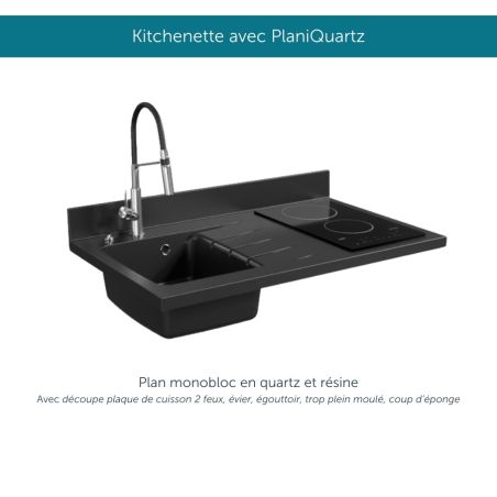 Kitchenette K00L : 100 cm avec plan monobloc PlaniQuartz