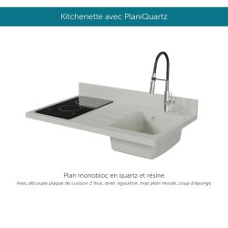 Kitchenette K00L : 100 cm avec plan monobloc PlaniQuartz