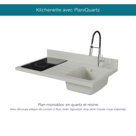 Kitchenette K00L : 100 cm avec plan monobloc PlaniQuartz