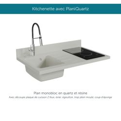 Kitchenette K00L : 100 cm avec plan monobloc PlaniQuartz