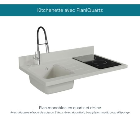 Kitchenette K00L : 100 cm avec plan monobloc PlaniQuartz