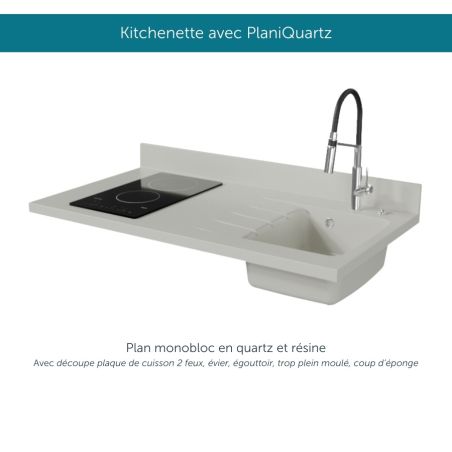 Kitchenette K07L : 120 cm avec plan monobloc PlaniQuartz