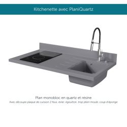 Kitchenette K08L : 120 cm avec plan monobloc PlaniQuartz