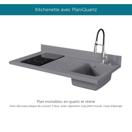 Kitchenette K08L : 120 cm avec plan monobloc PlaniQuartz