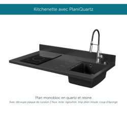 Kitchenette K08L : 120 cm avec plan monobloc PlaniQuartz
