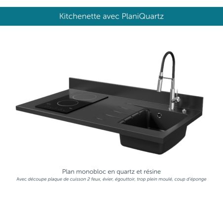 Kitchenette K08L : 120 cm avec plan monobloc PlaniQuartz