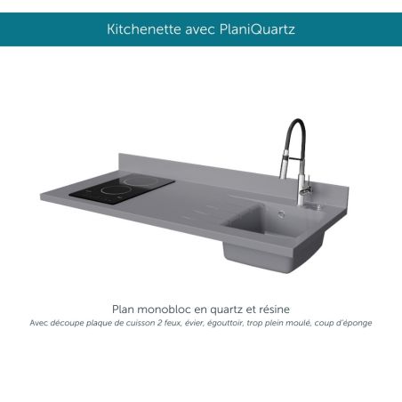Kitchenette K13L : 140 cm avec plan monobloc PlaniQuartz