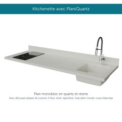 Kitchenette K30L : 180 cm avec plan monobloc PlaniQuartz