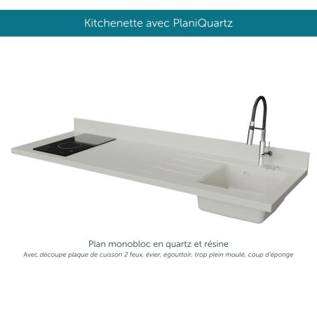 Kitchenette K30L : 180 cm avec plan monobloc PlaniQuartz