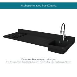 Kitchenette K55L : 180 cm avec plan monobloc PlaniQuartz