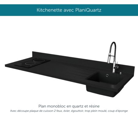 Kitchenette K55L : 180 cm avec plan monobloc PlaniQuartz