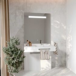 Ensemble PMR LEA 90 cm droite avec cache-tuyaux + miroir LED Elégance ht105