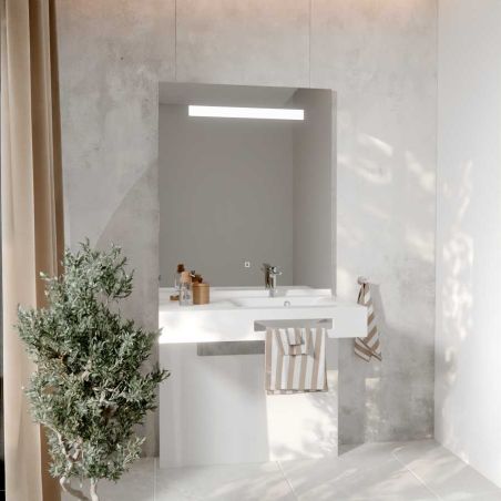 Ensemble PMR LEA 90 cm droite avec cache-tuyaux + miroir LED Elégance ht105