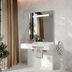 Ensemble PMR LEA 90 cm droite avec cache-tuyaux + miroir LED Elégance ht105
