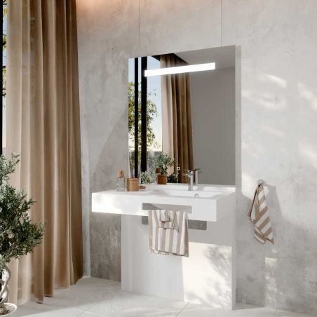 Ensemble PMR LEA 90 cm droite avec cache-tuyaux + miroir LED Elégance ht105