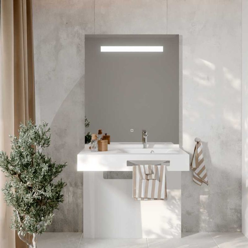 Ensemble PMR LEA 90 cm droite avec cache-tuyaux + miroir LED Elégance ht105 Ensemble PMR LEA 90 cm droite avec cache-tuyaux + miroir LED Elégance ht105