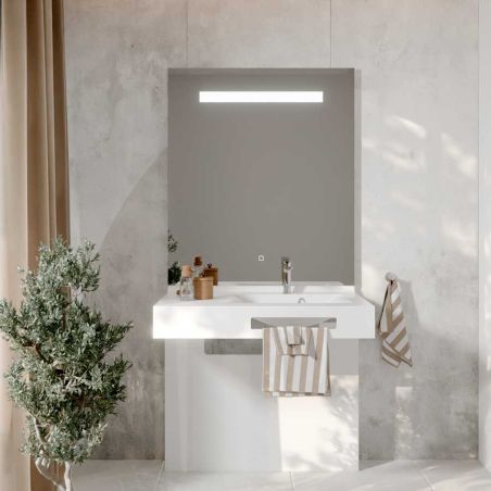 Ensemble PMR LEA 90 cm droite avec cache-tuyaux + miroir LED Elégance ht105