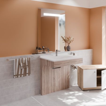 Ensemble PMR ALTEA 80 cm avec plan vasque et miroir led Elégance ht105