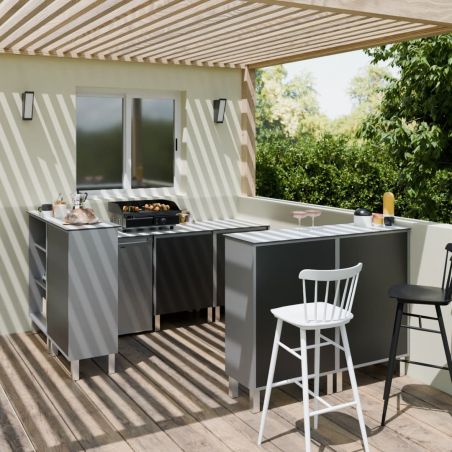 Cuisine d'été KX06 - Module 180 cm linéaire avec emplacement frigo + 2 Bars de 130 cm